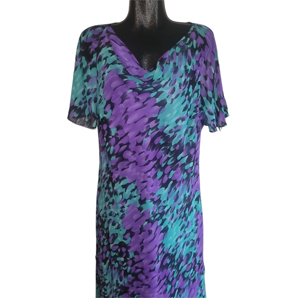 Windsmoor Purple and Aqua Patterned Maxi Dress 18 - Picture 2 of 7